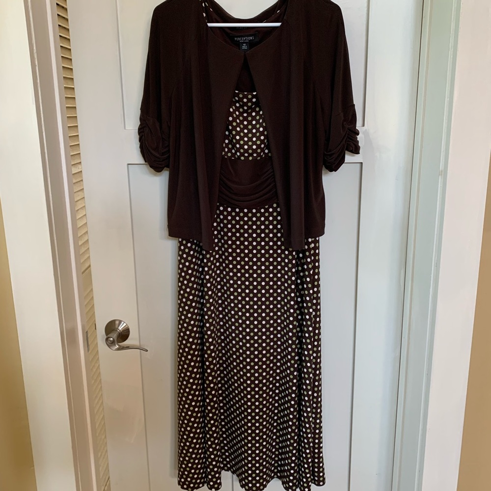 Chocolate Brown Polka dot dress. Perceptions New York.